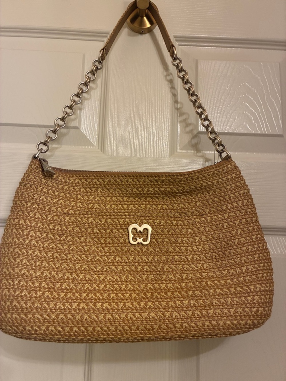 Eric Javits Gold Woven Shoulder Bag with Chain Strap